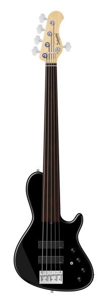 Sadowsky MetroLine 24-Fret Single Cut Bass, Swamp Ash Body, Tigerstripe Ebony Fingerboard, 5-String, Fretless - Solid Black High Polish