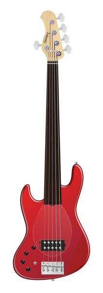 Sadowsky MetroLine 21-Fret Vintage M Bass, Swamp Ash Body, Tigerstripe Ebony Fingerboard, 5-String, Fretless, Lefthand - Solid Candy Apple Red Metallic High Polish