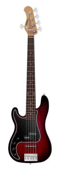 Sadowsky MasterBuilt 21-Fret Hybrid P/J Bass, Red Alder Body, Morado Fingerboard, 5-String, Lefthand - Burgundy Blackburst Transparent Satin