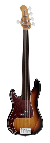 Sadowsky MasterBuilt 20-Fret Ultra Vintage P Bass, Swamp Ash Body, Tigerstripe Ebony Fingerboard, 5-String, Fretless, Lefthand - '59 Burst Transparent High Polish