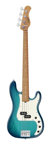 Sadowsky MasterBuilt 20-Fret Ultra Vintage P Bass, Swamp Ash Body, Roasted Maple Fingerboard, 4-String - Bora Blue Burst Transparent High Polish