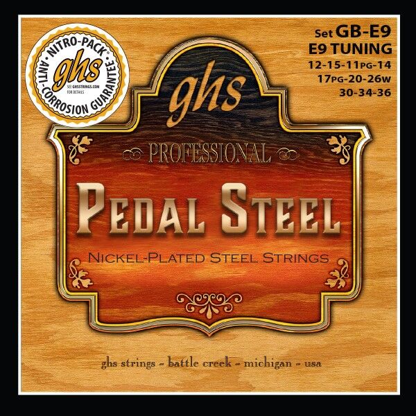 GHS Pedal Steel Boomers - GB-E9 - Pedal Steel Guitar String Set, 10-Strings, E9 Tuning, .012-.036