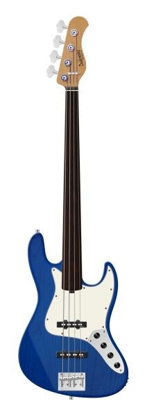 Sadowsky MasterBuilt 20-Fret Ultra Vintage J/J Bass, Red Alder Body, Tigerstripe Ebony Fingerboard, 4-String, Fretless - Ocean Blue Transparent Satin