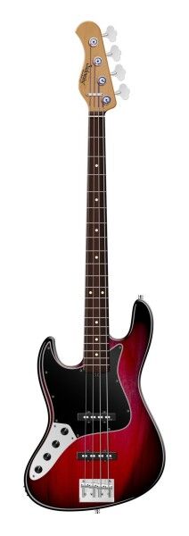 Sadowsky MasterBuilt 20-Fret Ultra Vintage J/J Bass, Red Alder Body, Morado Fingerboard, 4-String, Lefthand - Burgundy Blackburst Transparent High Polish