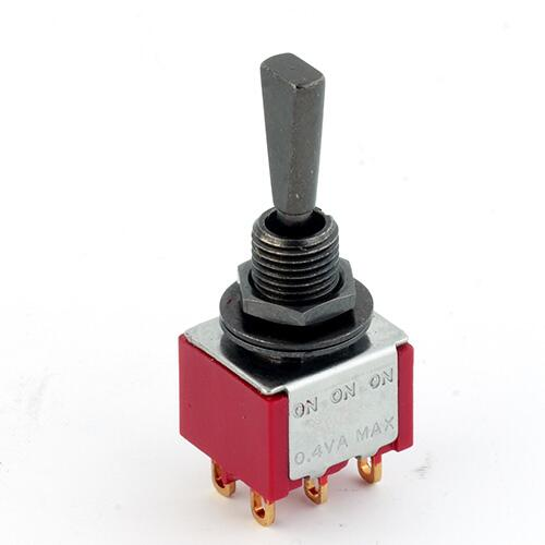 MEC Mini Toggle Switch, Flat, Solder Lugs, ON/ON/ON, DPDT - Black