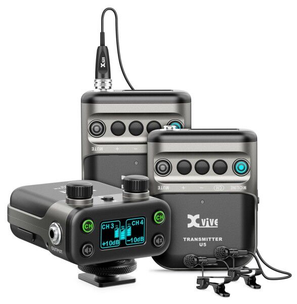 XVive U5 Wireless Audio System with Lavalier Microphone - Bundle, 2x Transmitter + 1x Receiver