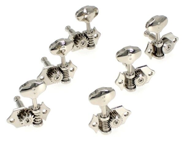 Graph Tech PRN-3422-N0 Ratio Acoustic Guitar Machine Heads, Open Back with Butter Bean Button - 3 + 3 - Nickel