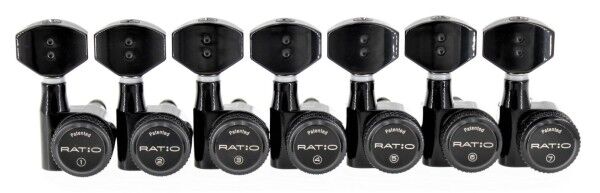 Graph Tech PRL-8721-B7 Ratio Electric Locking Machine Heads with Mini Contemporary Button - 7-String, 7-in-Line, Bass Side (Left) - Black