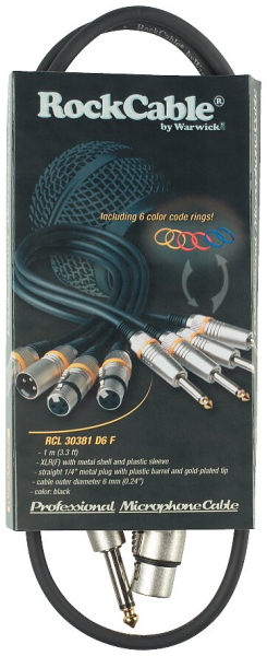 RockCable Microphone Cable - XLR (female) / TS (Jack 6.3 mm / 1/4), color coded