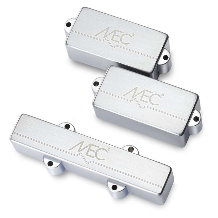 MEC Active P/J-Style Bass Pickup Set, Metal Cover, 4-String - Brushed Chrome