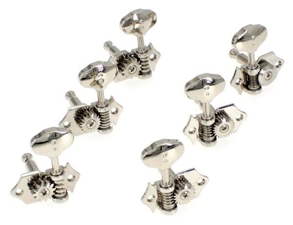 Graph Tech PRN-3422-N0 Ratio Acoustic Guitar Machine Heads, Open Back with Butter Bean Button - 3 + 3 - Nickel