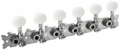 Framus Vintage Parts - Tuners with Oval Plastic Knob - Guitar Machine Heads, 6-in-Line, Treble Side (Right) - Nickel