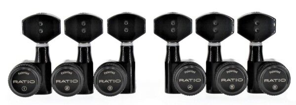 Graph Tech PRL-8322-B0 Ratio Electric Locking Machine Heads with Contemporary Mini Button - 3 + 3 - Black