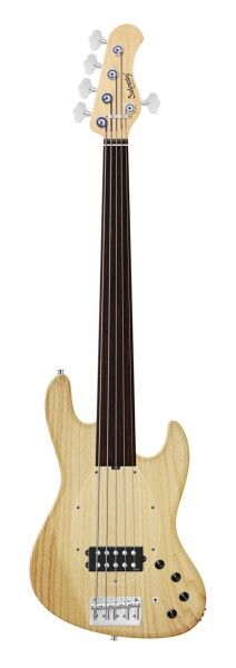 Sadowsky MetroLine 21-Fret Vintage M Bass, Swamp Ash Body, Tigerstripe Ebony Fingerboard, 5-String, Fretless - Natural Transparent Satin