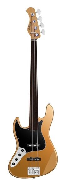 Sadowsky MasterBuilt 20-Fret Ultra Vintage J/J Bass, Swamp Ash Body, Tigerstripe Ebony Fingerboard, 4-String, Fretless, Lefthand - Solid Firemist Gold Metallic Satin