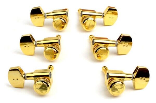 Graph Tech PRL-8411-G0 Ratio Acoustic Locking Machine Heads with Contemporary Button - 3 + 3 - Gold