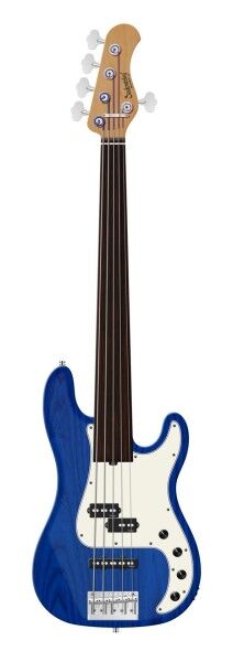 Sadowsky MasterBuilt 21-Fret Hybrid P/J Bass, Swamp Ash Body, Tigerstripe Ebony Fingerboard, 5-String, Fretless - Ocean Blue Transparent Satin