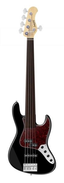 Sadowsky MetroLine 21-Fret Vintage P/J Bass, Swamp Ash Body, Tigerstripe Ebony Fingerboard, 5-String, Fretless - Solid Black High Polish
