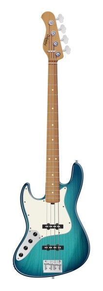 Sadowsky MasterBuilt 20-Fret Ultra Vintage J/J Bass, Swamp Ash Body, Roasted Maple Fingerboard, 4-String, Lefthand - Bora Blue Burst Transparent High Polish
