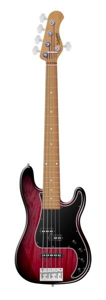 Sadowsky MasterBuilt 21-Fret Hybrid P/J Bass, Swamp Ash Body, Roasted Maple Fingerboard, 5-String - Burgundy Blackburst Transparent High Polish