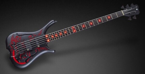 Warwick Custom Shop Infinity, 5-String - Solid Black Satin with Red Tribal - 17-3561