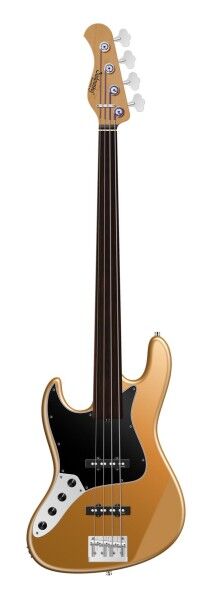 Sadowsky MasterBuilt 21-Fret Vintage J/J Bass, Red Alder Body, Tigerstripe Ebony Fingerboard, 4-String, Fretless, Lefthand - Solid Firemist Gold Metallic Satin