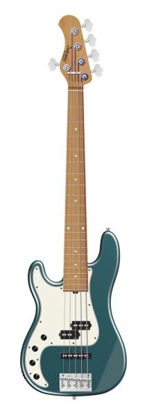 Sadowsky MasterBuilt 21-Fret Hybrid P/J Bass, Swamp Ash Body, Roasted Maple Fingerboard, 5-String, Lefthand - Solid Vintage Teal Green Metallic Satin