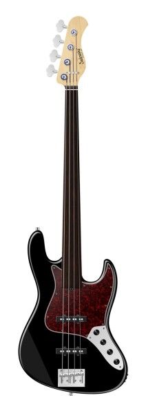 Sadowsky MetroLine 21-Fret Vintage J/J Bass, Red Alder Body, Tigerstripe Ebony Fingerboard, 4-String, Fretless - Solid Black High Polish