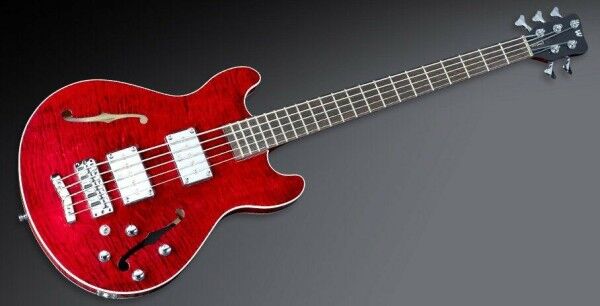 Warwick Custom Shop Star Bass II, Flamed Maple, 5-String - Burgundy Red Transparent High Polish