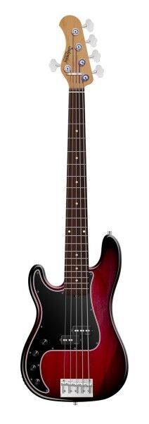 Sadowsky MasterBuilt 20-Fret Ultra Vintage P Bass, Red Alder Body, Morado Fingerboard, 5-String, Lefthand - Burgundy Blackburst Transparent High Polish