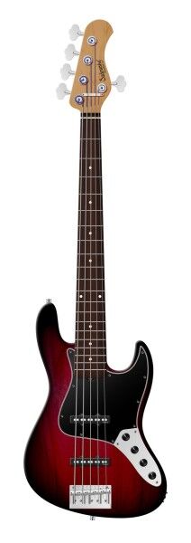 Sadowsky MasterBuilt 20-Fret Ultra Vintage J/J Bass, Red Alder Body, Morado Fingerboard, 5-String - Burgundy Blackburst Transparent Satin