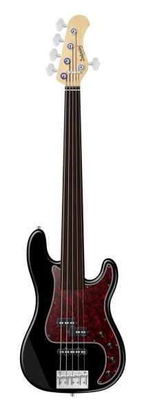 Sadowsky MetroLine 21-Fret Hybrid P/J Bass, Swamp Ash Body, Tigerstripe Ebony Fingerboard, 5-String, Fretless - Solid Black High Polish