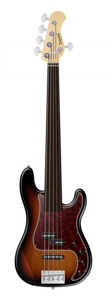 Sadowsky MetroLine 21-Fret Hybrid P/J Bass, Red Alder Body, Tigerstripe Ebony Fingerboard, 5-String, Fretless - '59 Burst Transparent High Polish