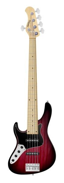 Sadowsky MetroLine 24-Fret Vintage J/J Bass, Swamp Ash Body, Maple Fingerboard, 5-String, Lefthand - Burgundy Blackburst Transparent Satin