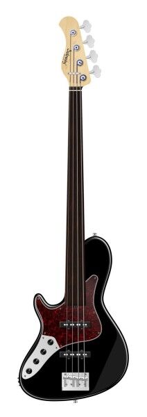 Sadowsky MetroLine 24-Fret Vintage Single Cut Bass, Swamp Ash Body, Tigerstripe Ebony Fingerboard, 4-String, Fretless, Lefthand - Solid Black High Polish