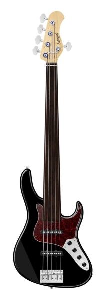Sadowsky MetroLine 24-Fret Vintage J/J Bass, Swamp Ash Body, Tigerstripe Ebony Fingerboard, 5-String, Fretless - Solid Black High Polish