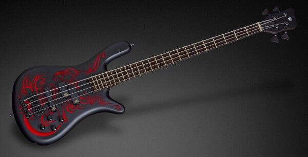 Warwick Custom Shop Streamer LX, 4-String - Solid Black Satin with Red Tribal - 17-3564