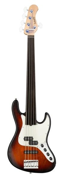 Sadowsky MetroLine 21-Fret Vintage P/J Bass, Swamp Ash Body, Tigerstripe Ebony Fingerboard, 5-String, Fretless - Almond Sunburst Transparent Satin