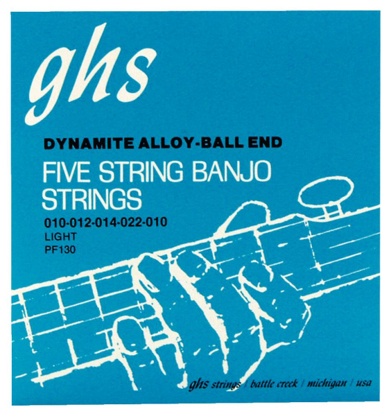 GHS Professional - PF130 - Banjo String Set, 5-String, Ball End, Stainless Steel, Light, .011-.022