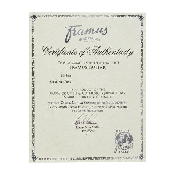 Certificate Framus Masterbuilt Instrument