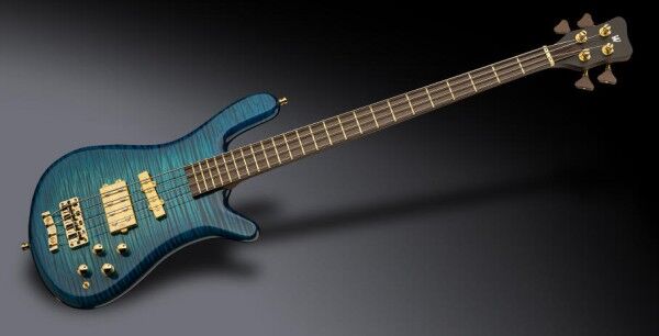 Warwick Masterbuilt Streamer Jazzman, 4-String - Lagoon Blueburst Transparent High Polish