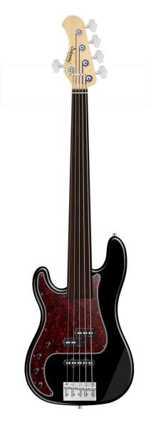 Sadowsky MetroLine 21-Fret Hybrid P/J Bass, Swamp Ash Body, Tigerstripe Ebony Fingerboard, 5-String, Fretless, Lefthand - Solid Black High Polish