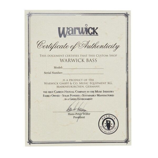 Certificate Warwick Masterbuilt Instrument