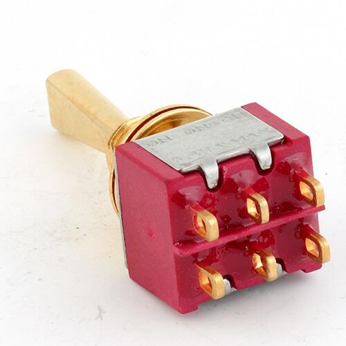 MEC Mini Toggle Switch, Flat, Solder Lugs, ON/ON/ON, DPDT - Gold