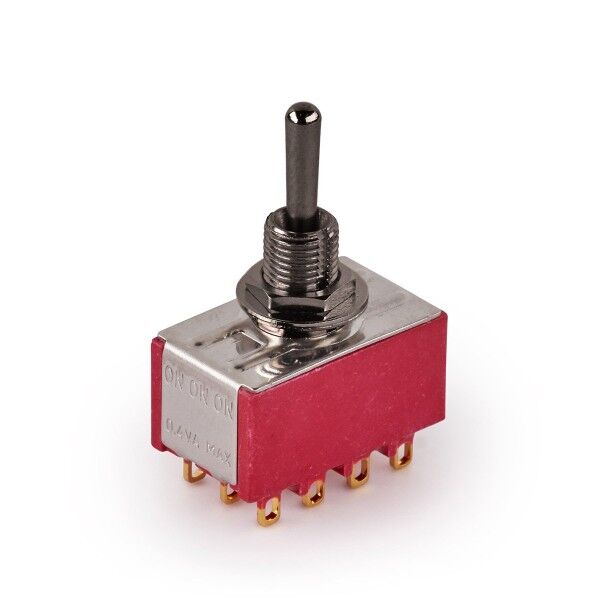 MEC Mini Toggle Switch, Long, Solder Lugs, ON/ON/ON, 4P3T