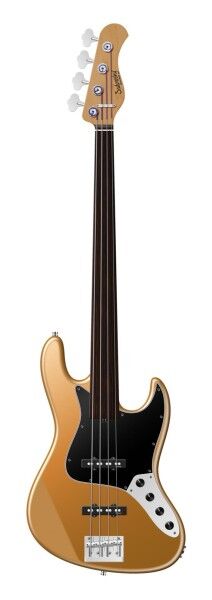 Sadowsky MasterBuilt 21-Fret Vintage J/J Bass, Red Alder Body, Tigerstripe Ebony Fingerboard, 4-String, Fretless - Solid Firemist Gold Metallic Satin