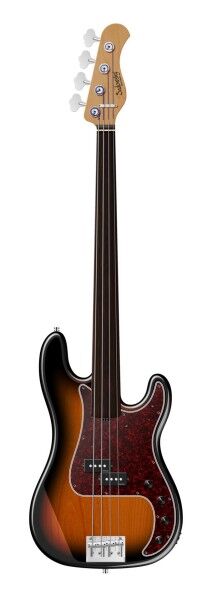 Sadowsky MasterBuilt 20-Fret Ultra Vintage P Bass, Red Alder Body, Tigerstripe Ebony Fingerboard, 4-String, Fretless - '59 Burst Transparent High Polish