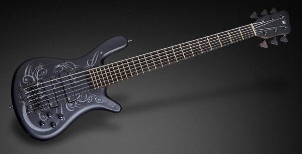 Warwick Custom Shop Streamer LX, 6-String - Solid Black Satin with Silver Tribal - 17-3566