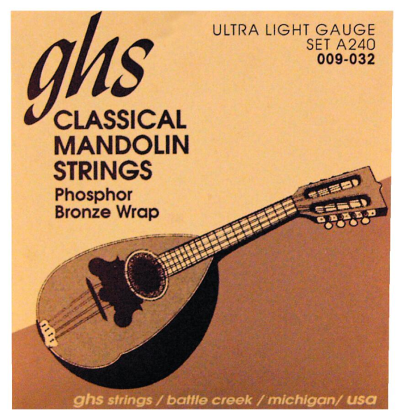 GHS Professional - A240 - Mandolin String Set, Loop End, Phosphor Bronze, Ultra Light, .009-.032