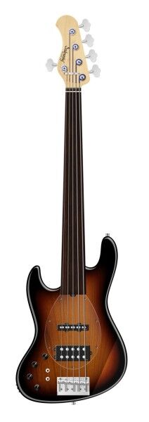 Sadowsky MetroLine 21-Fret Vintage M/J Bass, Red Alder Body, Tigerstripe Ebony Fingerboard, 5-String, Fretless, Lefthand - '59 Burst Transparent High Polish